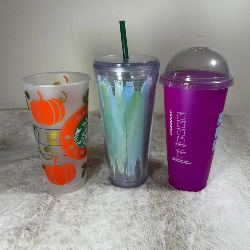 Starbucks Cold Cup Bundle | Hello Pumpkin, Watercolor Tumbler, Refresh Pink
